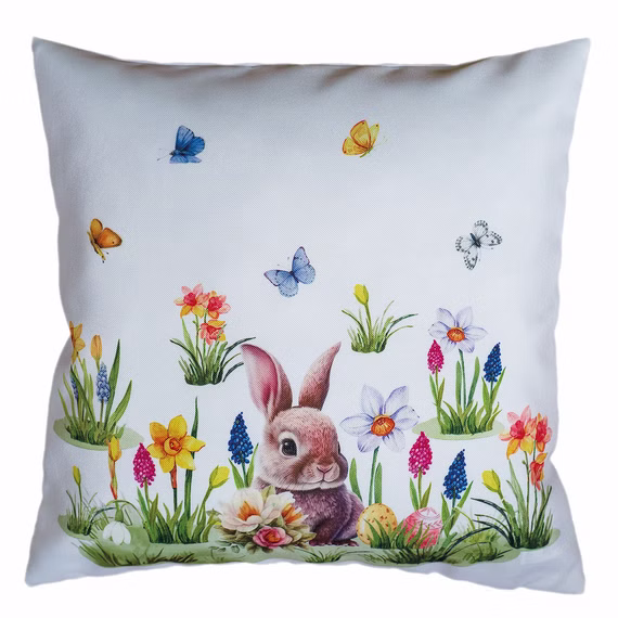 Dekokissen Kissenbezug Druck Osterhase Blumenwiese Ostern Frühling