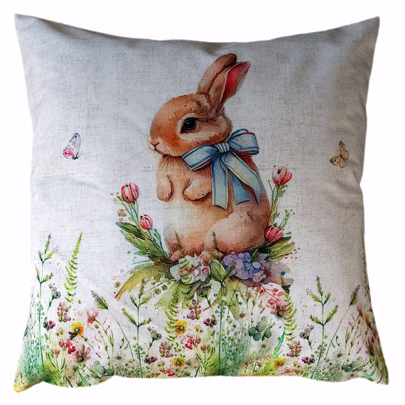 Dekokissen Kissenbezug Druck Häschen Schleife Ostern Frühling