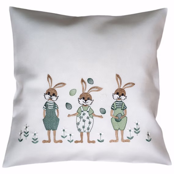 Kissenbezug 40 x 40 cm mit Stickerei Hasenkinder
