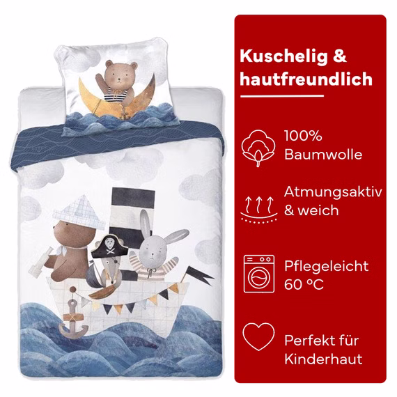 Kinderbettwäsche 100x135 cm + 40x60 cm Schiff