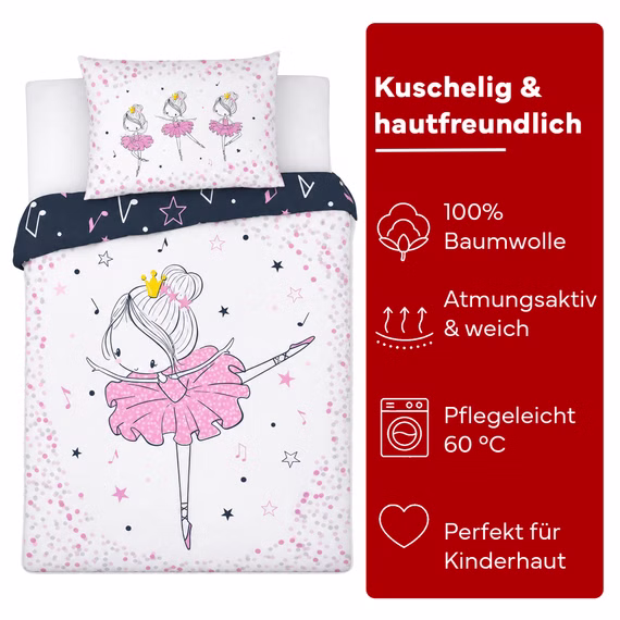 Kinderbettwäsche 100x135 cm + 40x60 cm Ballerina