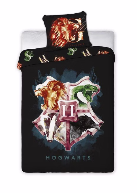 Bettwäschegarnitur 160x200 cm + 70x80 cm Reißverschluss Harry Potter Hogwarts