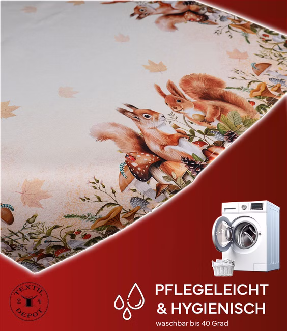 Tischdecke Tischläufer Druck Eichhörnchen Herbst
