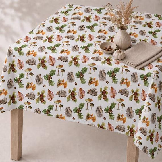 Tischwäsche mit Motiv Herbst Pilze Igel