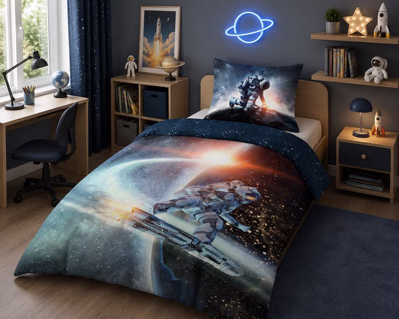 Bettwäsche Set 140x200 cm Astronaut Kosmos Spacerider Garnitur