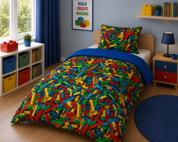 Bettwäsche Set 140x200 cm Bausteine Bricks Garnitur