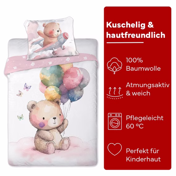 Kinderbettwäsche 100x135 cm + 40x60 cm Teddybär
