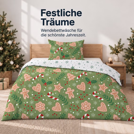 Bettwäschegarnitur Lebkuchen Herz Wendebettwäsche