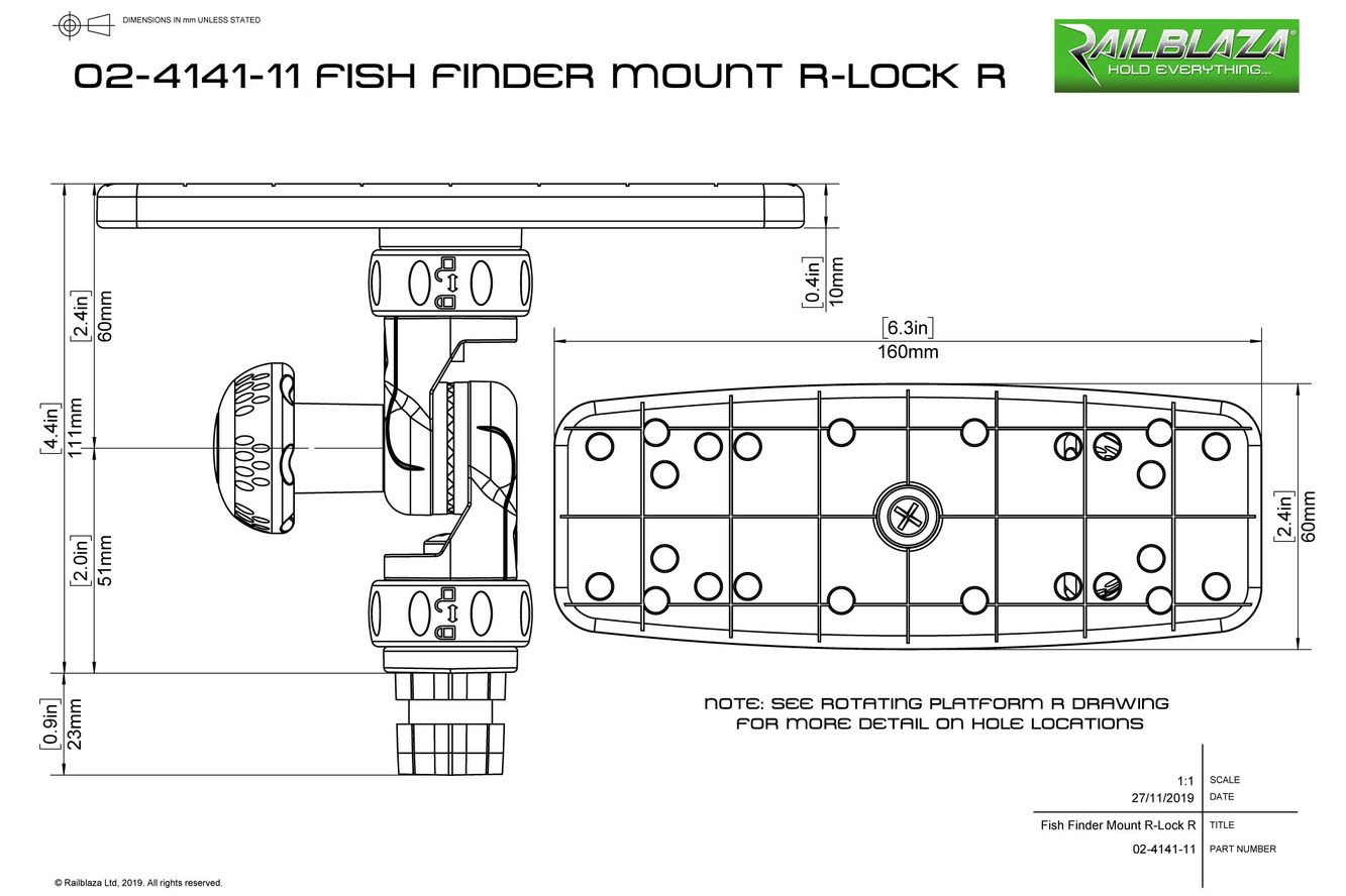 Railblaza Fish Finder Mount R-Lock R, Plattform Echolote (160 x 60 mm) 02-4141-11 Railblaza Fish Finder Mount R-Lock R, Plattform Echolote (160 x 60 mm) 02-4141-11