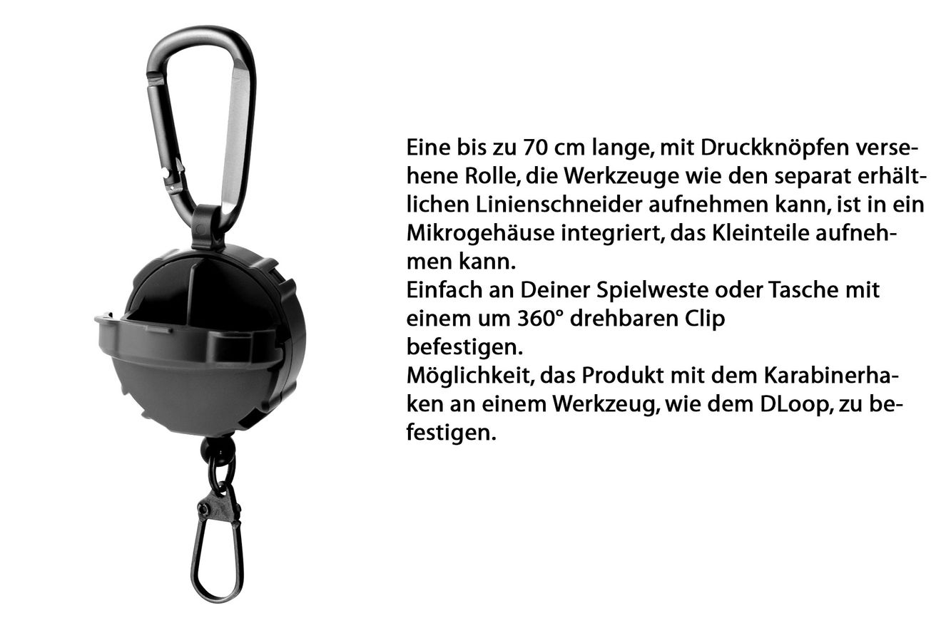 Daiichiseiko universelles Haltezugsystem Angeltools Clip On Reel mit Micro Case Daiichiseiko universelles Haltezugsystem Angeltools Clip On Reel mit Micro Case