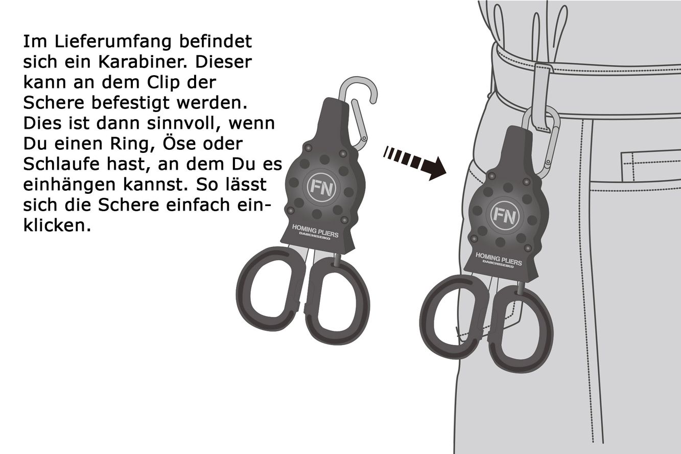 Daiichiseiko Japan-Schere und Holster mit Haltezugsystem Homing Scissors Type FN Daiichiseiko Japan-Schere und Holster mit Haltezugsystem Homing Scissors Type FN