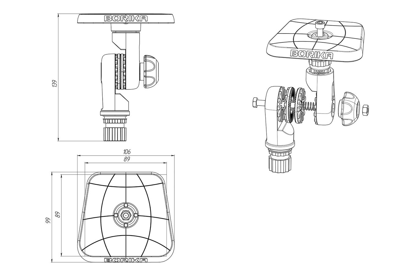 Fasten-Plattform (100 mm x 100 mm), für Kamera und Echolote 360° rotierbar und neigbar Fasten-Plattform (100 mm x 100 mm), für Kamera und Echolote 360° rotierbar und neigbar
