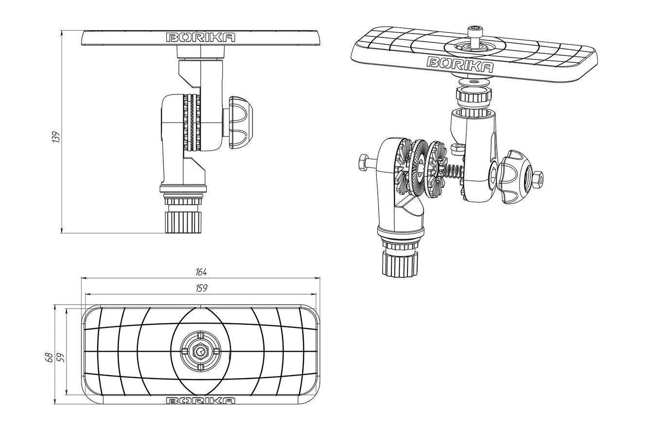 Fasten-Plattform (164 mm x 68 mm), für Kamera und Echolote 360° rotierbar und neigbar Fasten-Plattform (164 mm x 68 mm), für Kamera und Echolote 360° rotierbar und neigbar