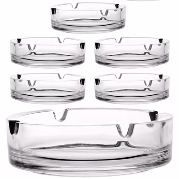 PLATINUX Aschenbecher aus Glas Set 6 teilig mit Zigarettenhalter Glasklar Gastro stapelbar