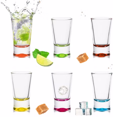 PLATINUX Shotgläser Set 6 Teilig bunt Schnapsgläser 2,5cl Tequilagläser Wodkagläser Pinnchen