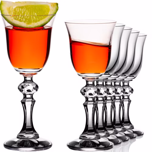 IMPERIAL Schnapsgläser mit Stiel Set 6 Stück "Vintage" 60ml Crystalline Glas elegantes Likörglas im Vintage-Stil mit facettiertem Stiel und Kelchform spülmaschinenfest