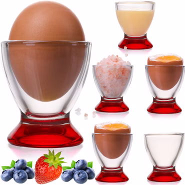 PLATINUX Rote Eierbecher Set (6-Teilig) aus Glas Eierständer Frühstück Egg-Cup Geschirrset