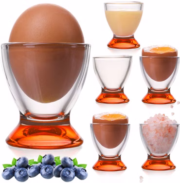 PLATINUX Orangene Eierbecher Set (6-Teilig) aus Glas Eierständer Frühstück Egg-Cup Geschirrset