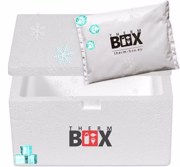 THERM BOX Styroporbox 1W mit 1x Kühlakku für Kühlbox 1,6L Innen: 19x10x8cm Transportbox Thermobehälter Wiederverwendbar
