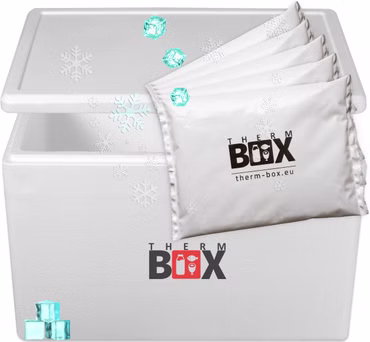 THERM BOX Styroporbox 61W mit 5x Kühlakku für Kühlbox 61,5L Innen: 53x33x34cm Transportbox Thermbehälter Wiederverwendbar