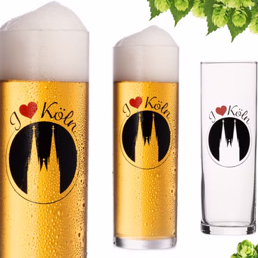 IMPERIAL glass Kölschgläser mit Kölner Dom Liebe Motiv Set 3-Teilig 200ml (max. 240ml) Kölschstangen aus Glas