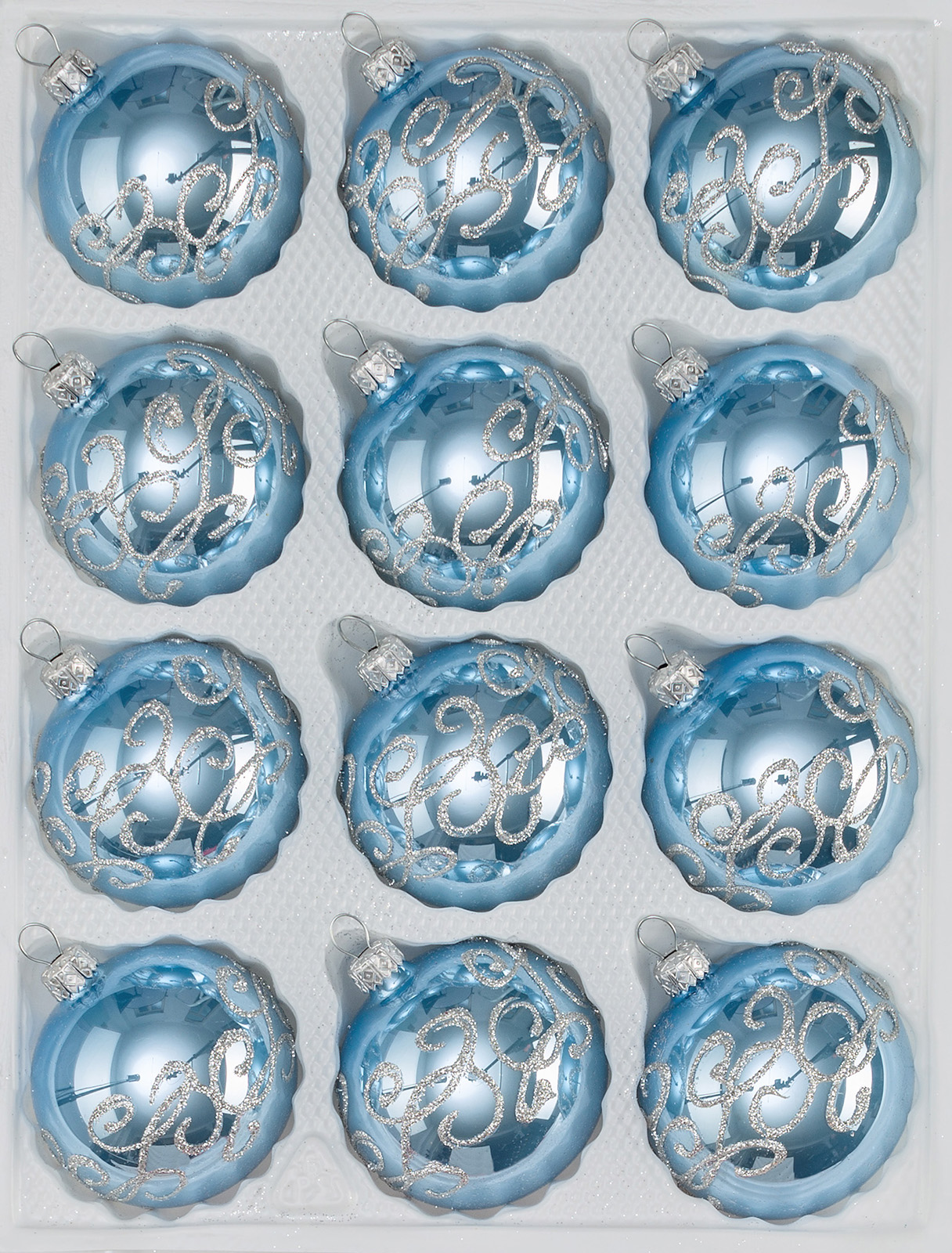 12 tlg. Glas-Weihnachtskugeln Set in