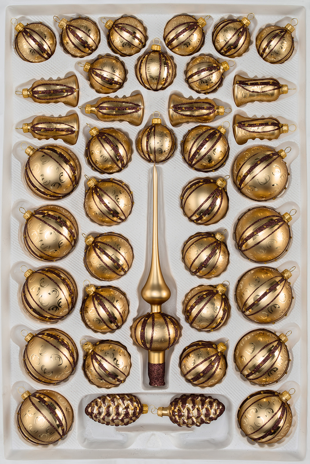 39 tlg. Glas-Weihnachtskugeln Set in Goldener Traum Spezial