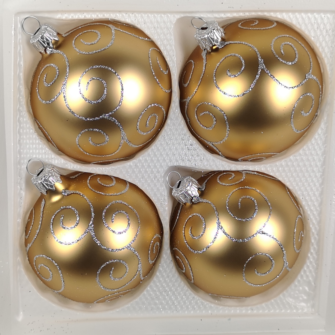 4 tlg. Glas-Weihnachtskugeln Set 12cm Ø in Classic Gold Silberne Ornamente