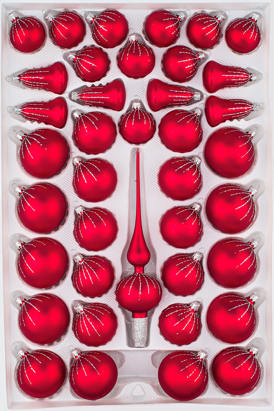 39 tlg. Glas-Weihnachtskugeln Set in Classic Rot Silber Regen